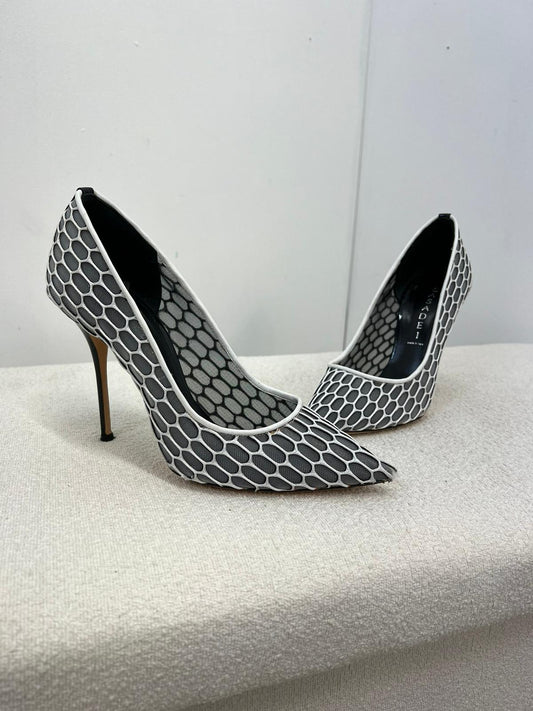 Casadei White And Grey Net Heels - UK 4
