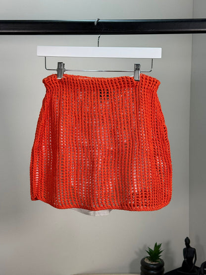 Prada Coral And White Crochet Skirt - 40/M