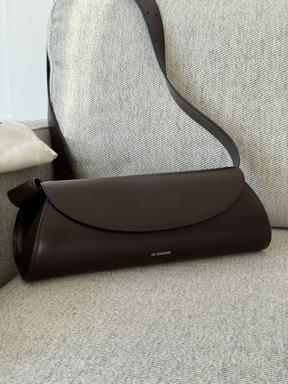 Jil Sanders Cannolo Leather Shoulder bag in Chocolate