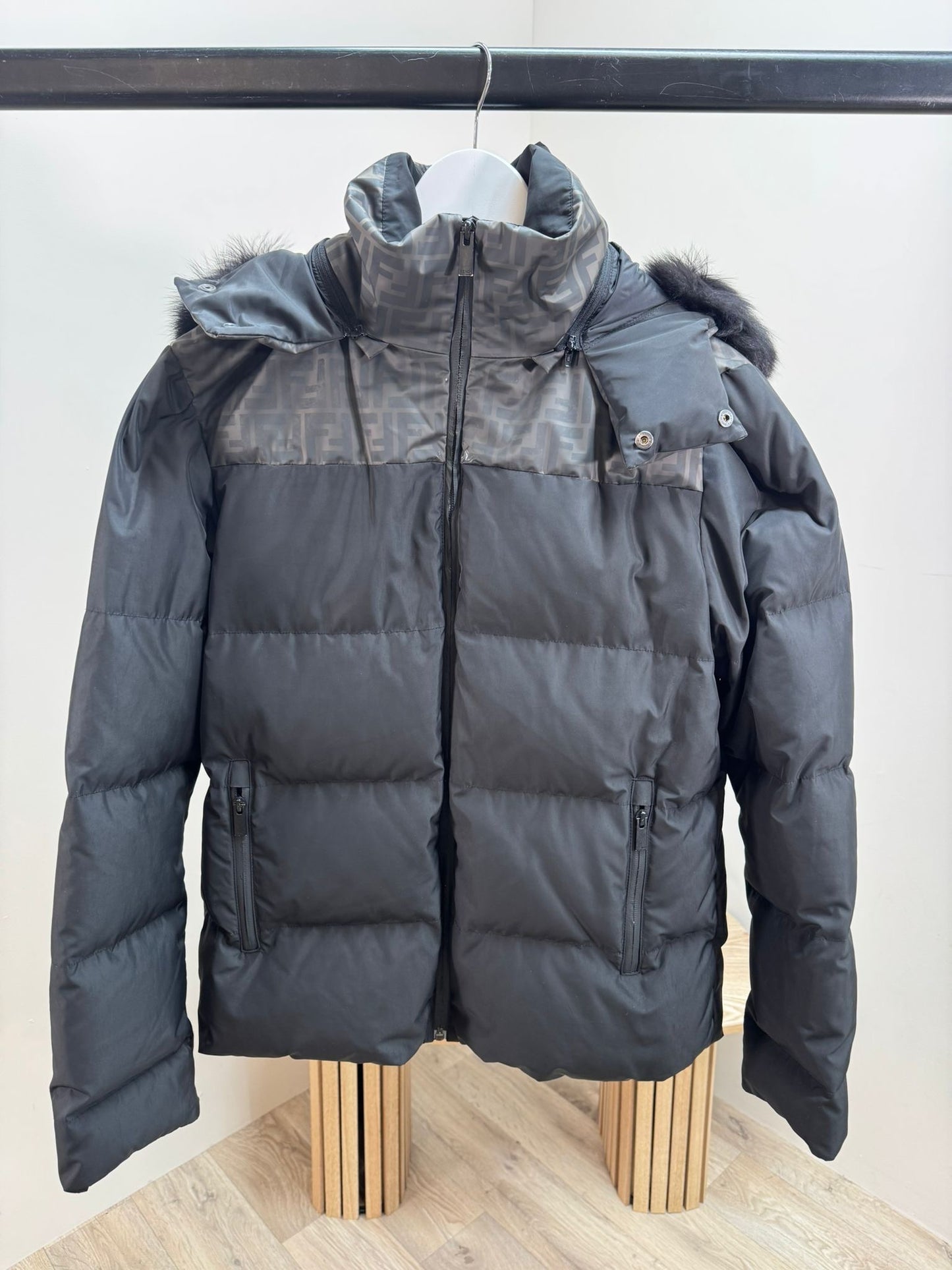 Fendi Black Puffer FF Zucca Print Coat – IT 50