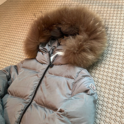 Kids Moncler Grey Padded Fur Trim - Age 8