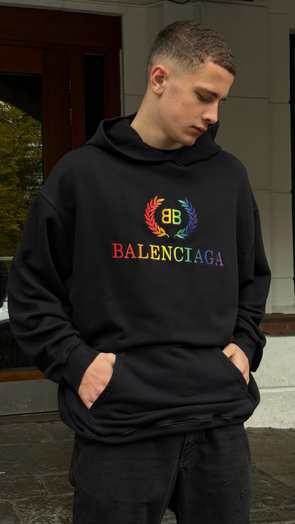 Balenciaga Black Multi Colour Logo Hoodie - Small oversize