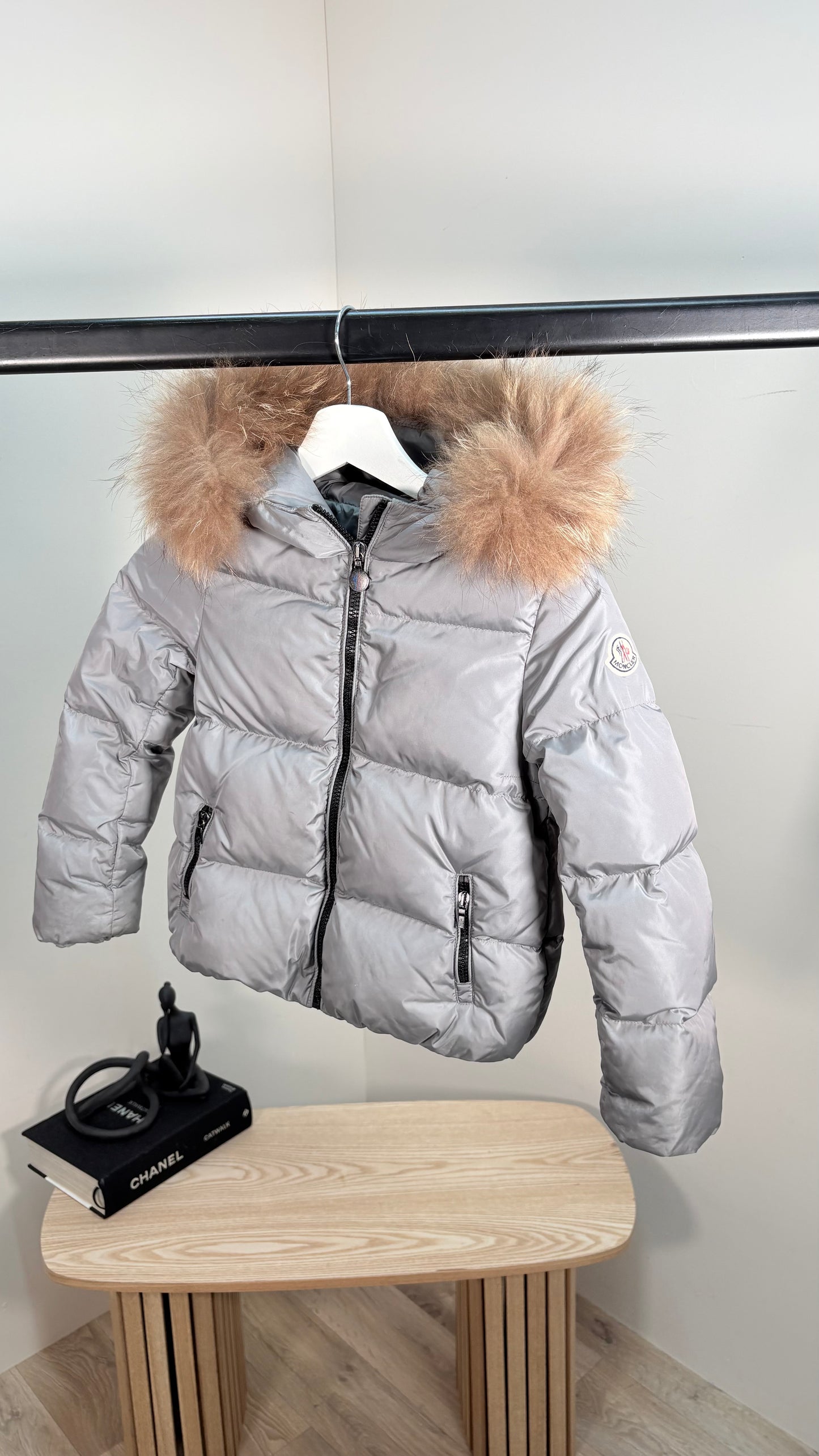 Kids Moncler Grey Padded Fur Trim - Age 8
