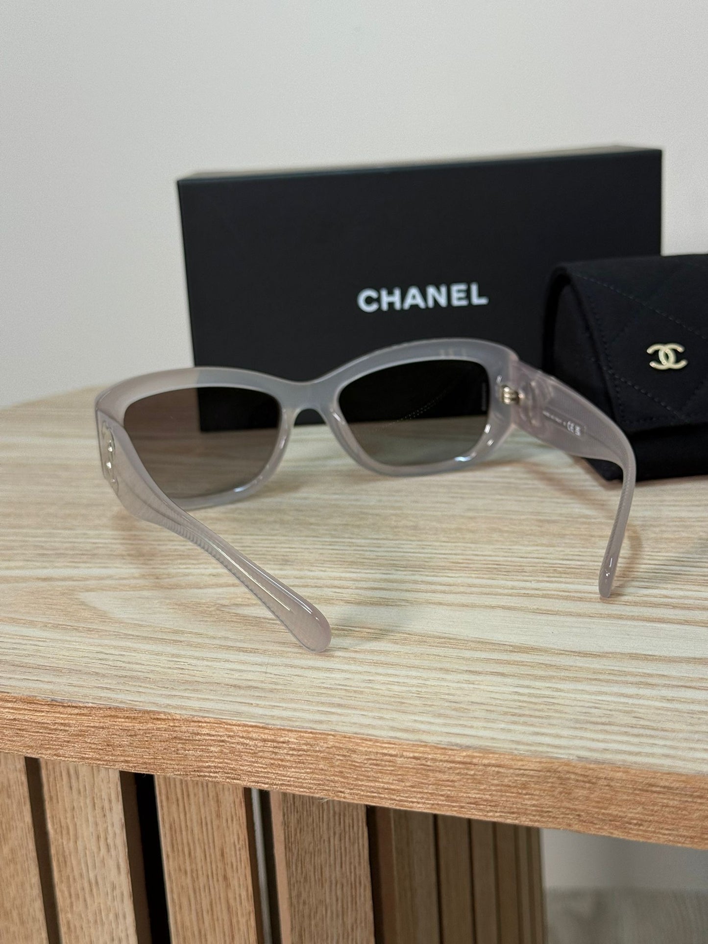 Chanel Grey Clear CC Logo Sunglasses - One Size
