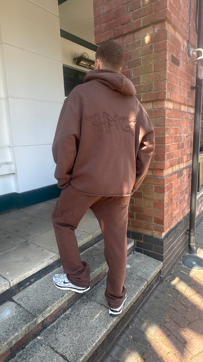 Honor The Gift Brown Embroidered Script Tracksuit – Large Hoodie / Medium Bottoms