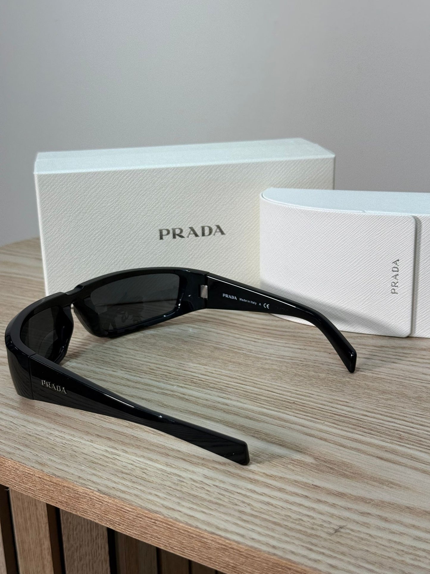 Prada Black PR Rectangle Middle Parting Sunglasses - One Size