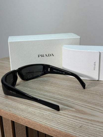 Prada Black PR Rectangle Middle Parting Sunglasses - One Size