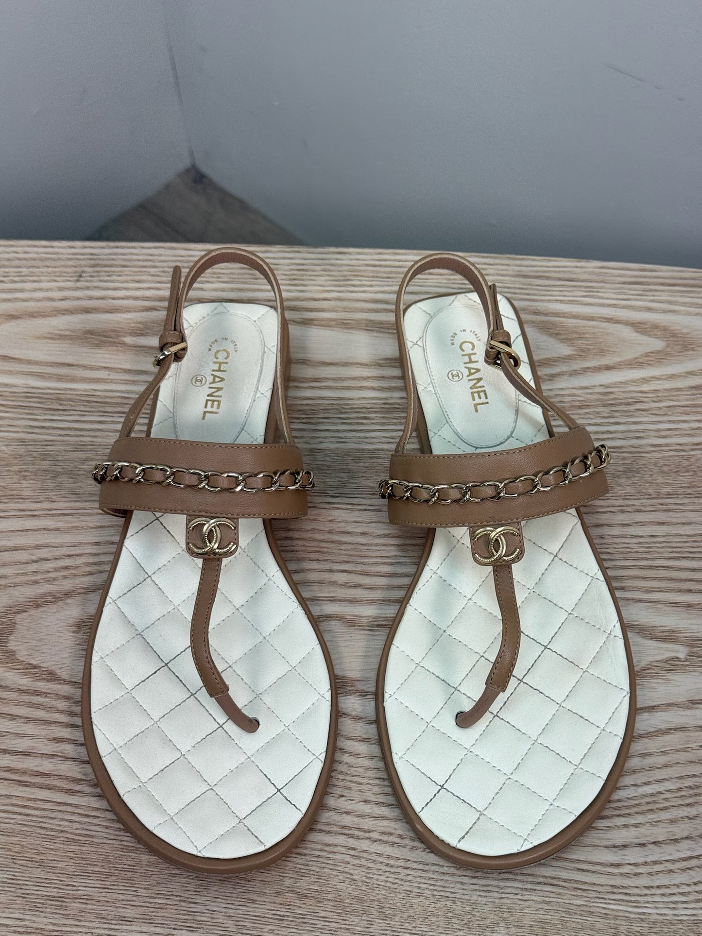 Chanel CC Thong Nude Chain Sandle - UK 7