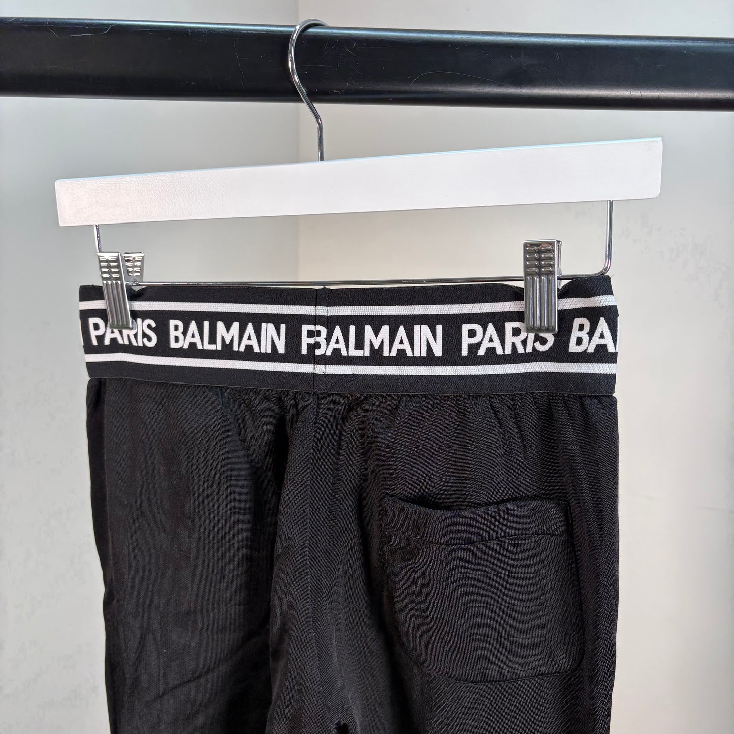 Kids Balmain White Logo Waist Black Silver Cuff Tracksuit Bottom’s – Age 12