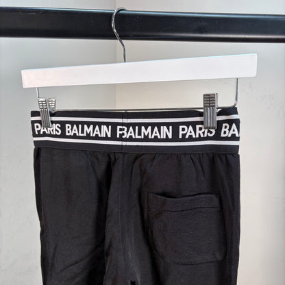 Kids Balmain White Logo Waist Black Silver Cuff Tracksuit Bottom’s – Age 12