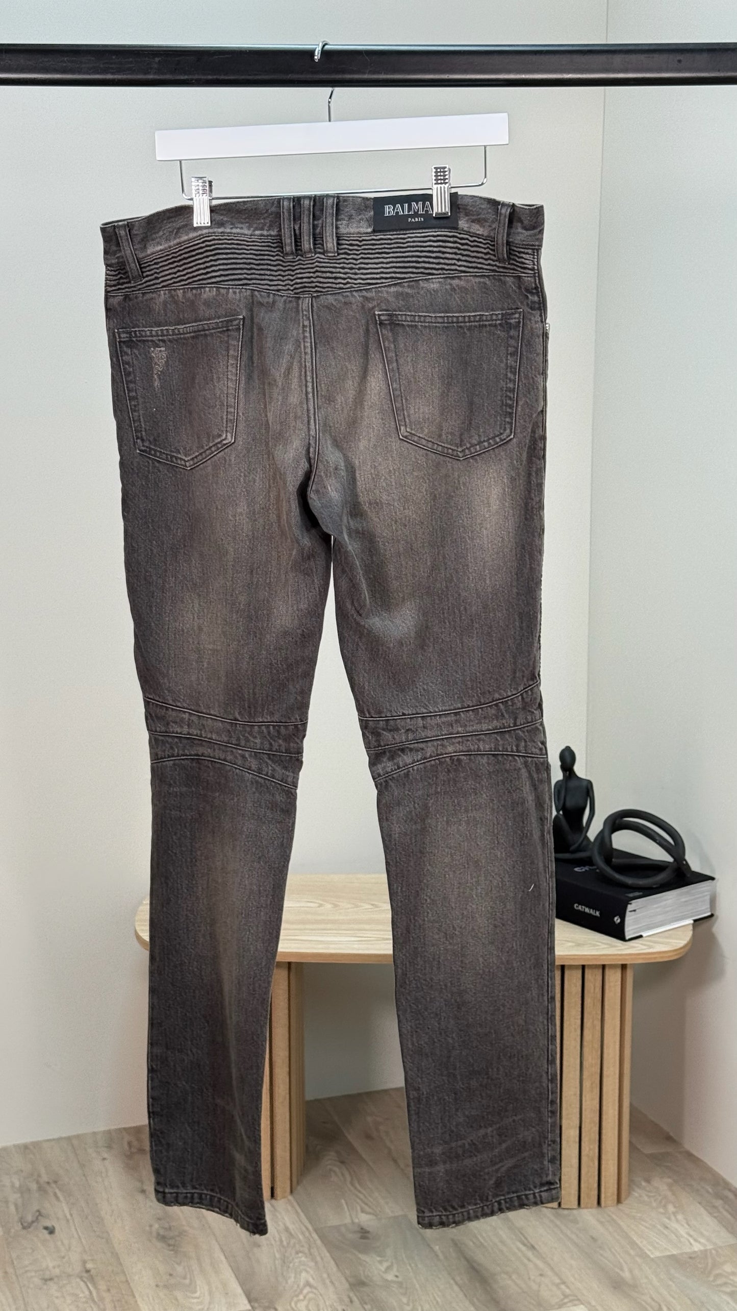 Balmain Black Washed Ribbed Jeans - 32 waist