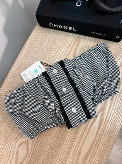 Prada Black & White Gingham Boob Tube - New In Tags 38/small