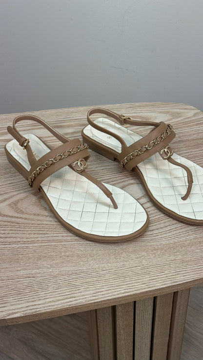 Chanel CC Thong Nude Chain Sandle - UK 7