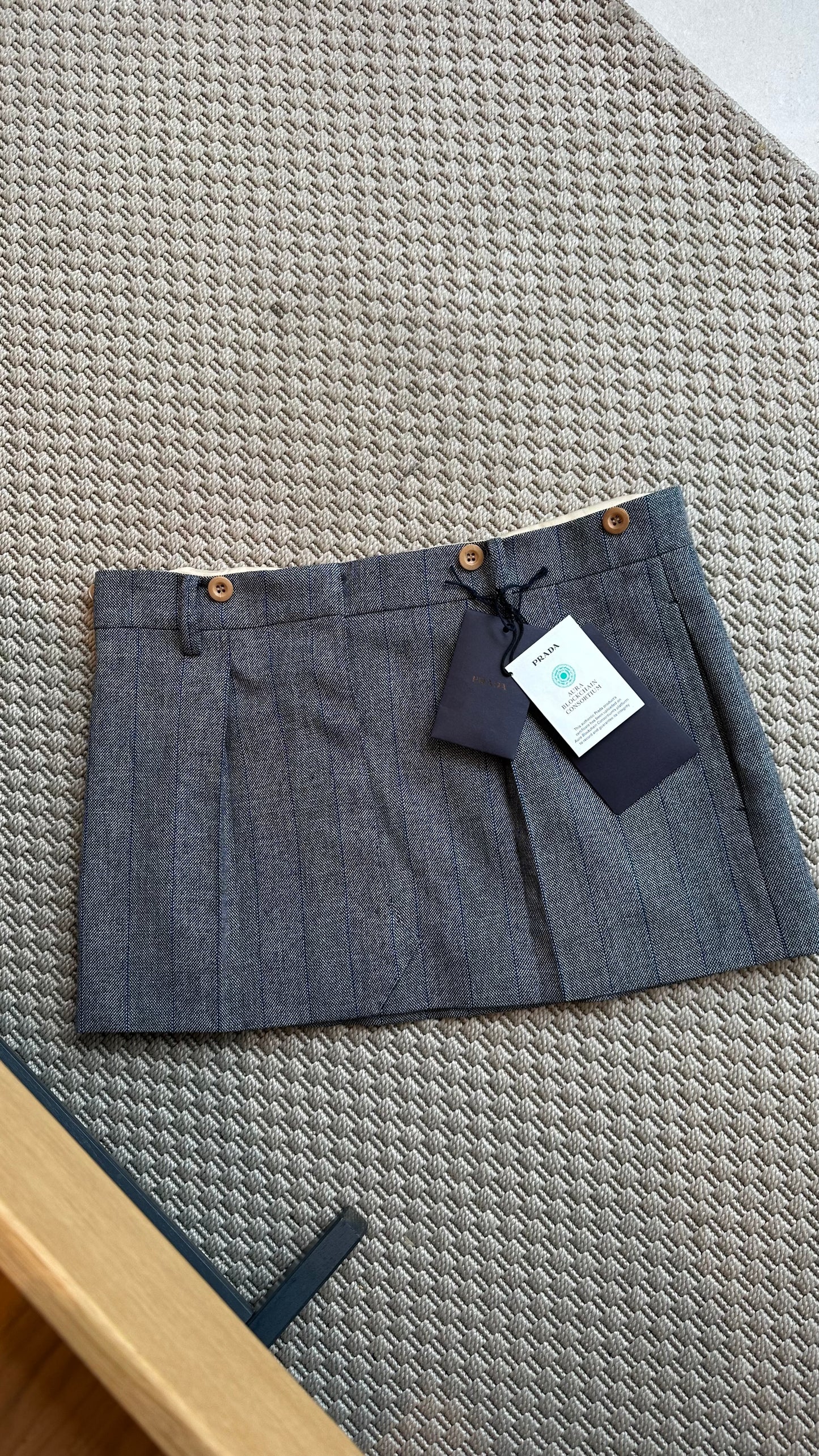 Prada Blue Pinstriped Mini Skirt, Brand New  - IT 38/S-M