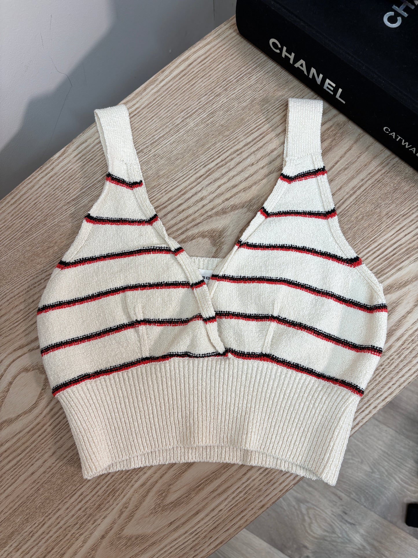 Sonia Rykiel Black & Red Striped Crop Top - Medium