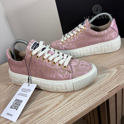 Versace Pink Greca Allover Canvas Trainers – Brand New In Box EU 38 / UK 5