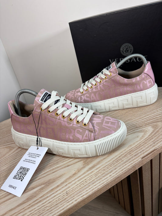 Versace Pink Greca Allover Canvas Trainers – Brand New In Box EU 38 / UK 5