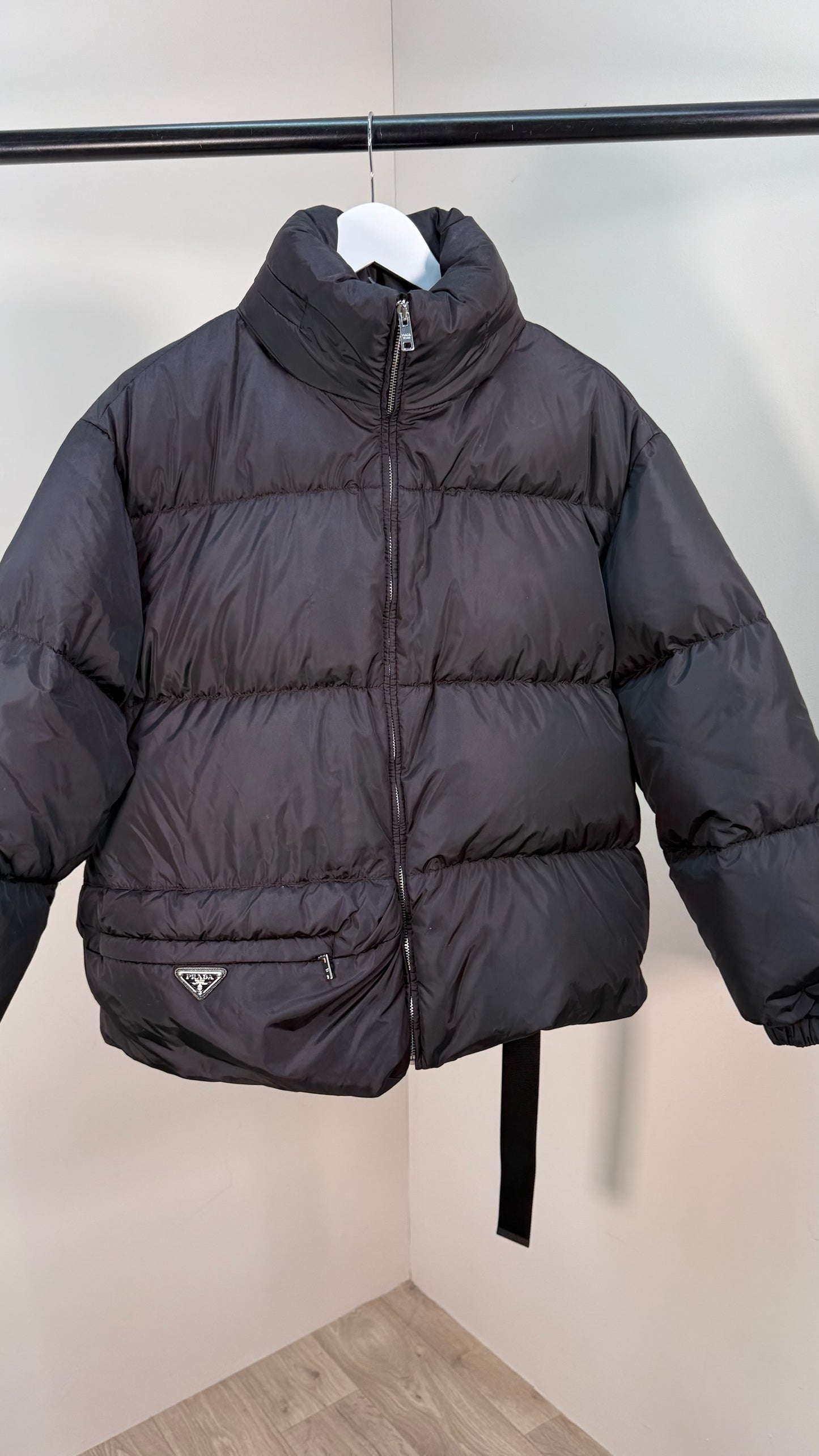 Prada Black Re-Nylon Belt Bag Padded Coat - 40/M