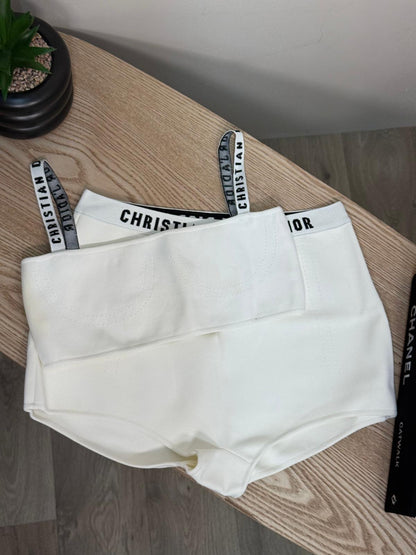 Dior Black And White Bralette High-Waisted Shorts Set - Large Top / Medium Pants
