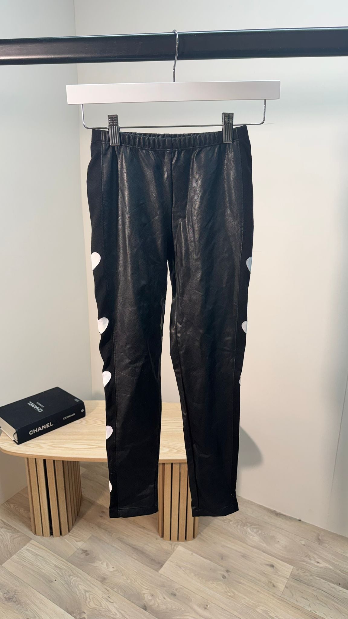 Kids Monnalisa White Heart Leather-Look Leggings – Age 10