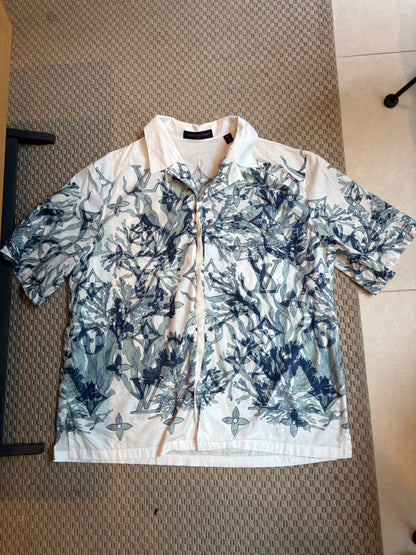 Louis Vuitton White & Blue Monogram Floral Short Sleeve Shirt – XL