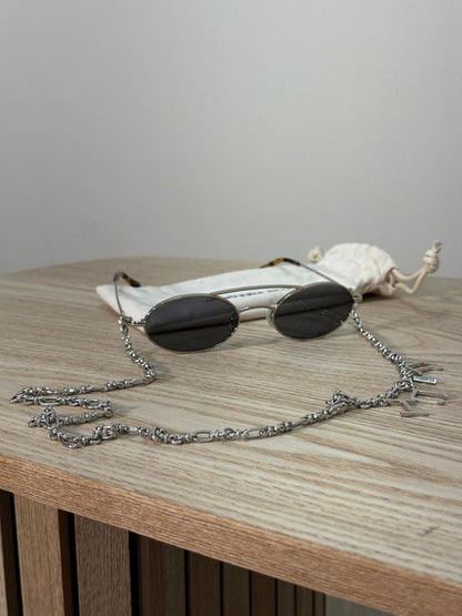 Alessandra Rich Silver Oval On-chain Sunglasses - One Size