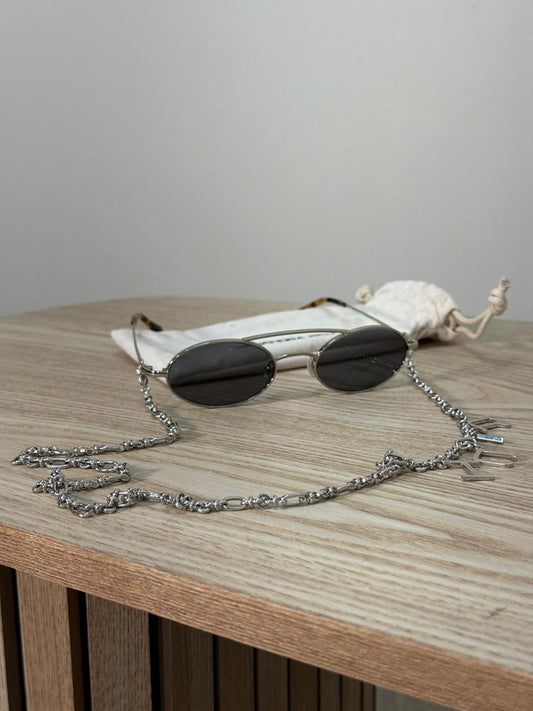 Alessandra Rich Silver Oval On-chain Sunglasses - One Size