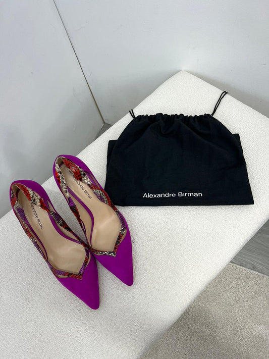 Alexandre Birman Azalea Pink Suede Python Snakeskin Heels Pumps - UK 5