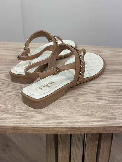 Chanel CC Thong Nude Chain Sandle - UK 7