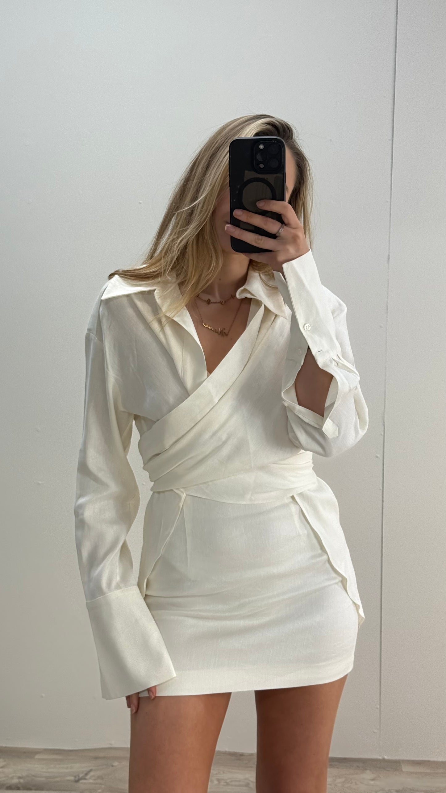 Gauge81 Egg Shell Linen Tie Shirt And Skirt Set - XS/S