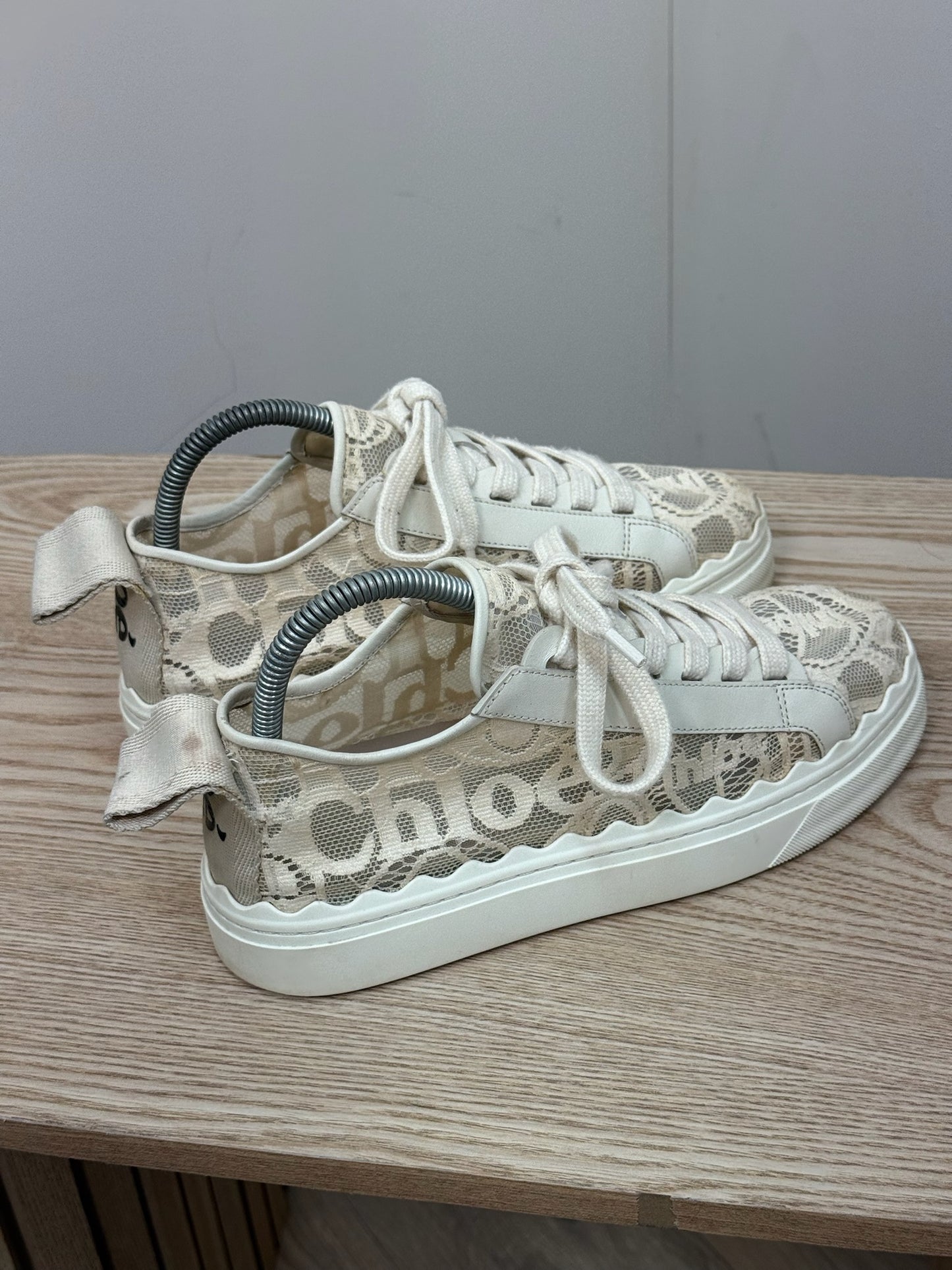 Chloe Cream Mesh Lauren Trainers - UK 6