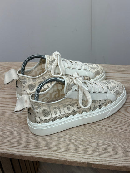 Chloe Cream Mesh Lauren Trainers - UK 6