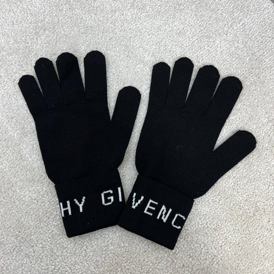 Givenchy Black Wool Logo Gloves-Brand New
