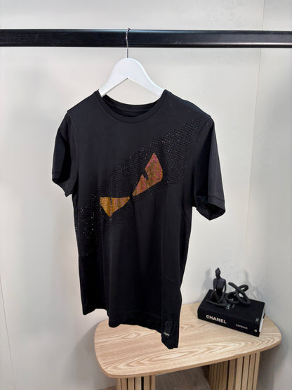Fendi Black Crystal Bug Eye T-Shirt – UK Small