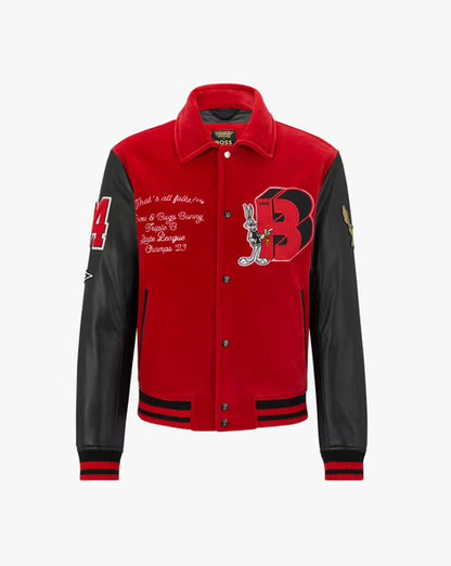 Looney Tunes X Boss Red Leather Suede B Bomber Jacket - it42/Large