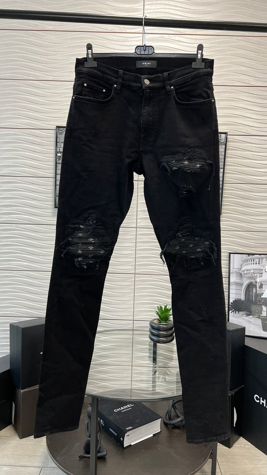Amiri Black Bandana Distressed Jeans - 33