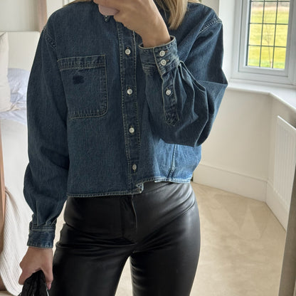 Celine Denim Cropped C Celine Triomphe Embroidery Shirt-New In Tags Large Fit 8/10