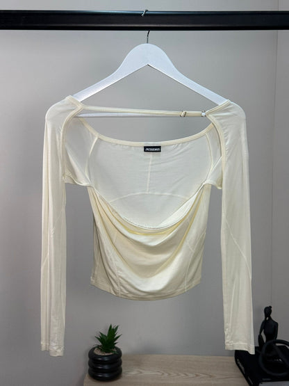 Jacquemus Cream & Gold Detailed Open-Back Camisole Long Sleeve - Small