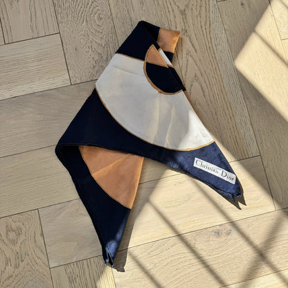 Christian Dior Navy Orange Silk Scarf – 90 x 90 cm