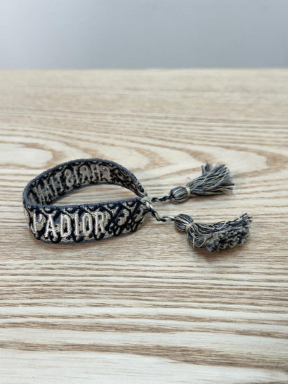 Dior Navy White Oblique Print 'J'Adior' Friendship Bracelet - One Size