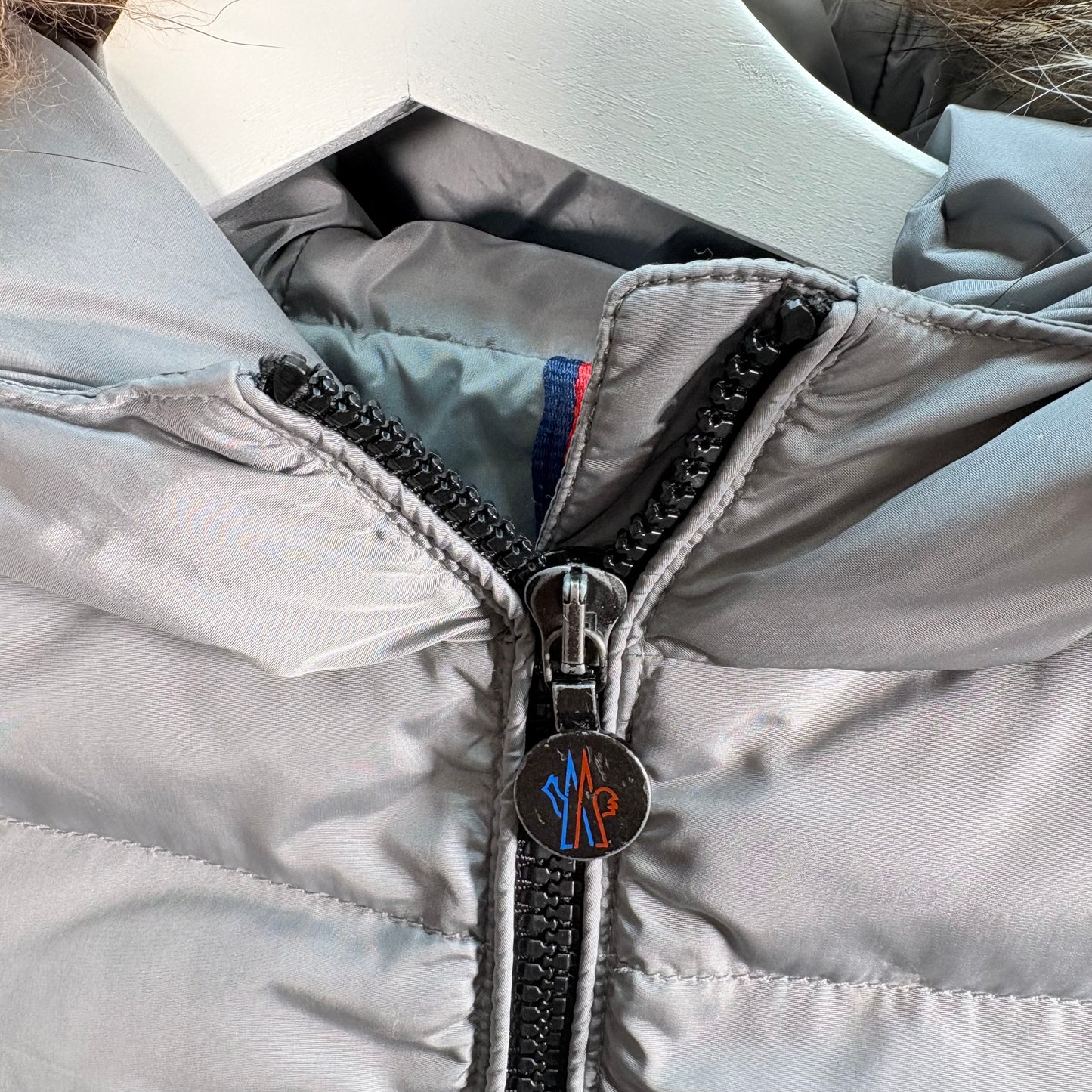 Kids Moncler Grey Padded Fur Trim - Age 8