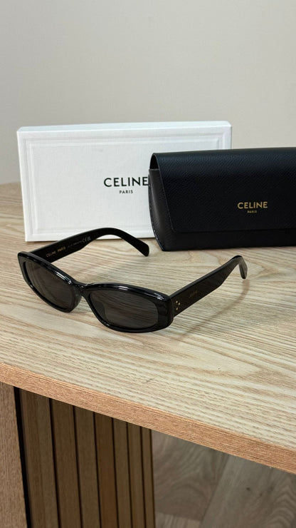 Celine Black Logo Rectangle Curved Thick Sunglasses - One Size