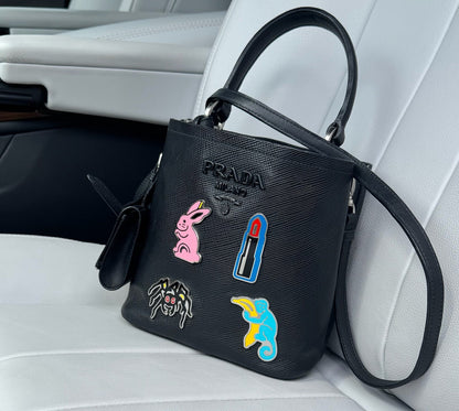 Prada Saffiano Panel Tote Bag Black Shoulder Bag