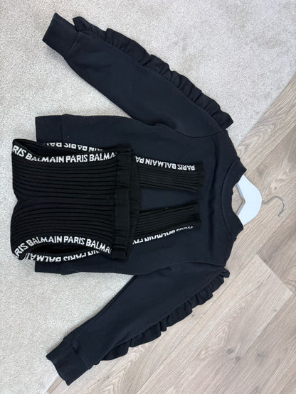 Kids Balmain Black Frill Jumper & Black Ribbed Logo Leggings  - Age 6