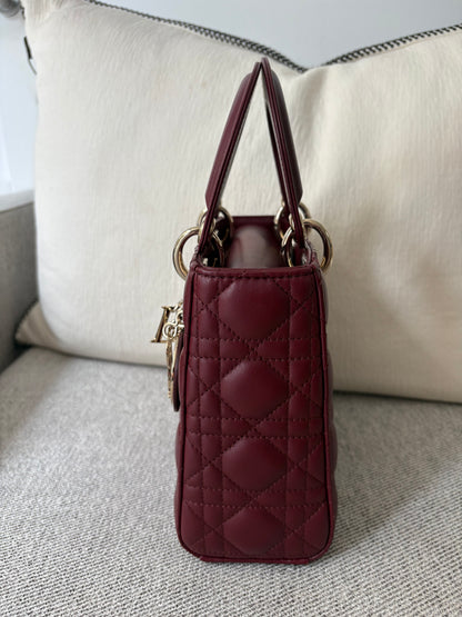 Dior Small Lady Dior burgundy cannage lambskin bag