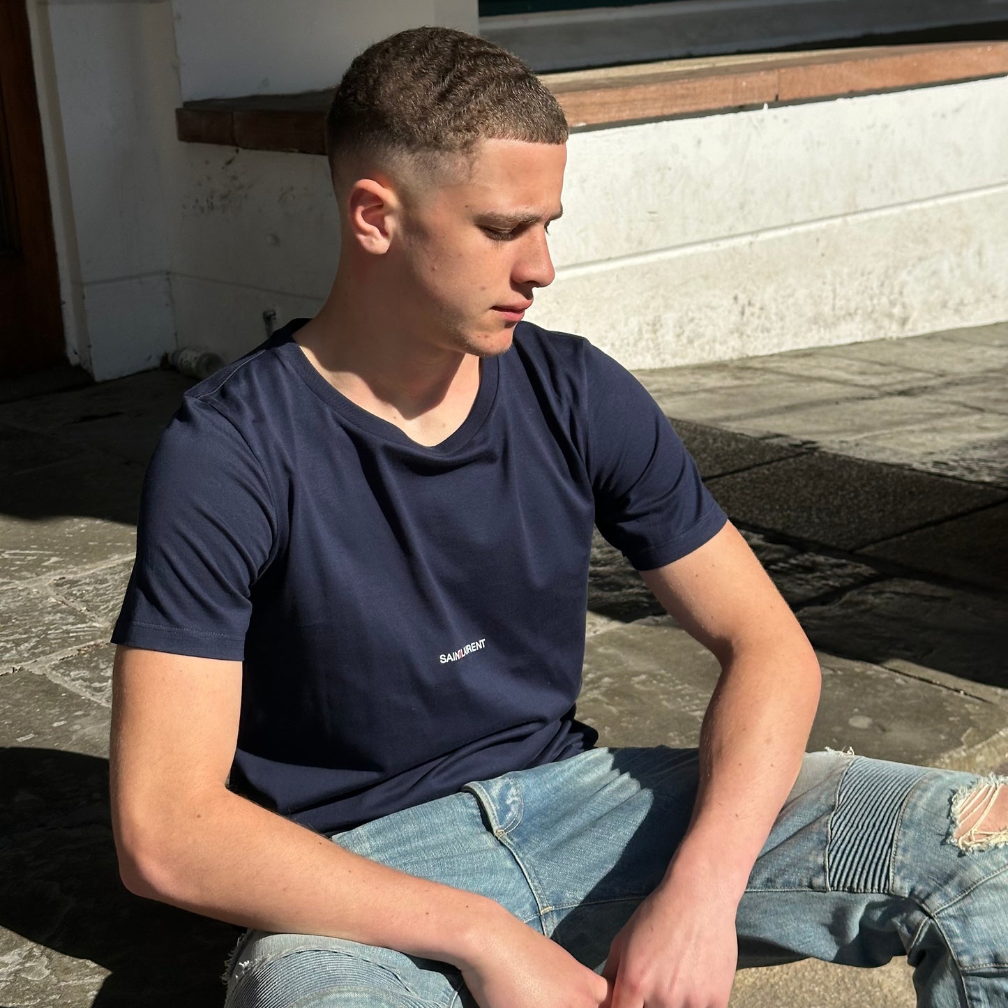 Saint Laurent Navy Blue T-Shirt – UK Small