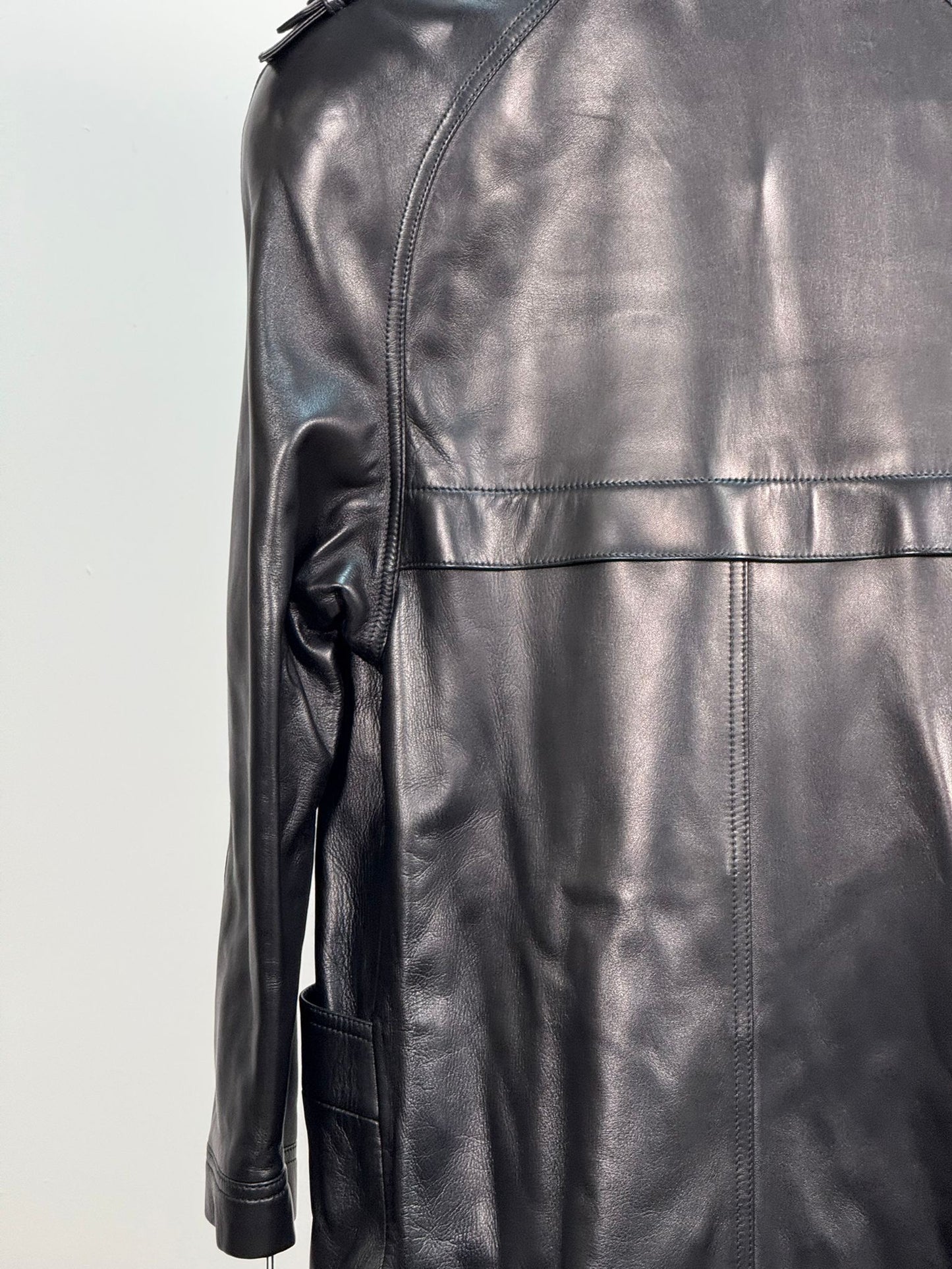 Saint Laurent Biker Leather Smooth Black Trench Coat - New In Tags FR 38/S-M