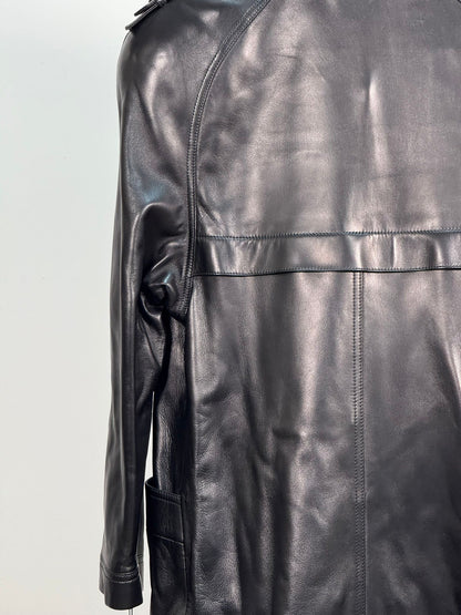Saint Laurent Biker Leather Smooth Black Trench Coat - New In Tags FR 38/S-M
