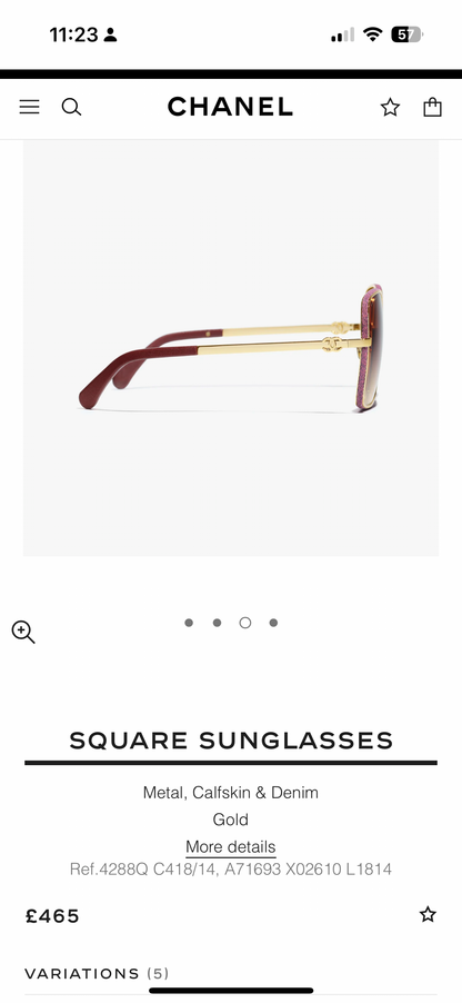 Chanel Square CC Metal, Calfskin
Gold Sunglass