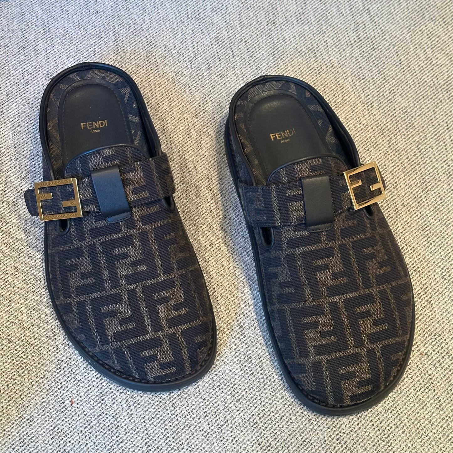 Fendi Brown FF gold mule slip on shoe - UK 7